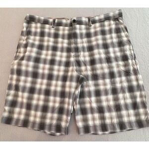 Tommy Bahama Paradise Tech Men Gray‎ Plaid Shorts 36 (~38) Stretch Nylon Blend